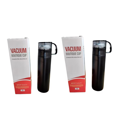 500 Ml Vacuum Flask With Transparent Cup - Color: Black