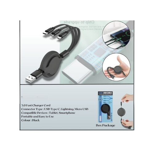 3 In 1 Retractable Cable - Body Material: Plastic