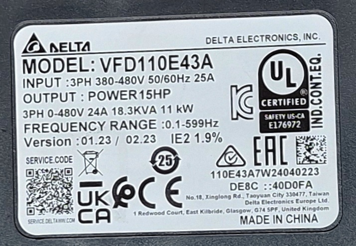 Delta Vfd E Vfd110e43a