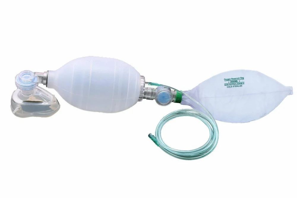 Silicone Ambu Bag - Manual Resuscitator, High-grade Polymer, Reusable & Autoclavable , Self-inflating With Transparent Face Mask & O2 Reservoir