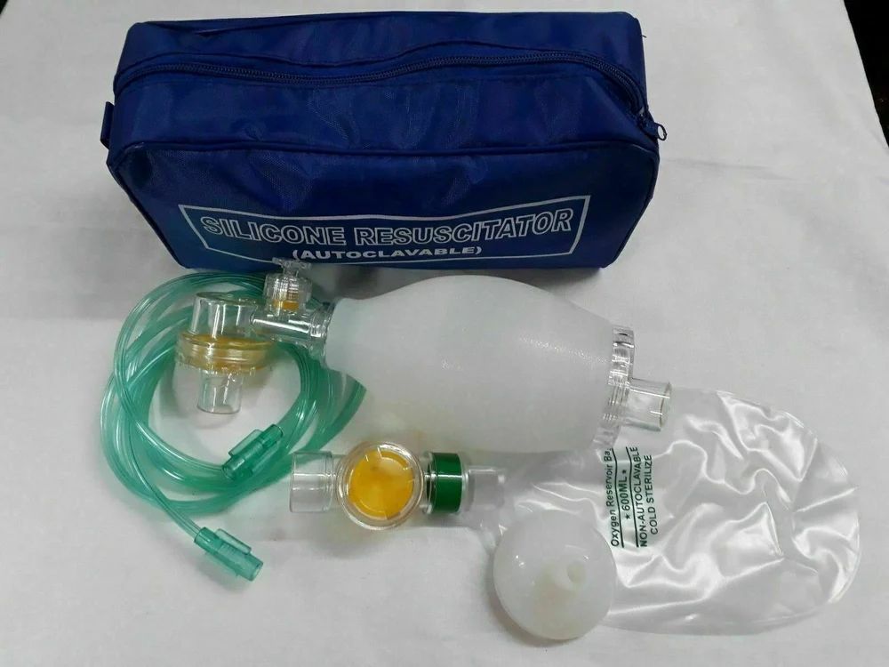 Silicone Ambu Bag - Manual Resuscitator, High-grade Polymer, Reusable & Autoclavable , Self-inflating With Transparent Face Mask & O2 Reservoir