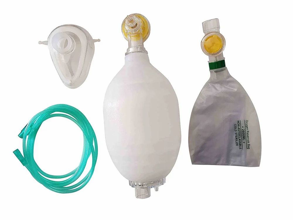 Silicone Ambu Bag - Manual Resuscitator, High-grade Polymer, Reusable & Autoclavable , Self-inflating With Transparent Face Mask & O2 Reservoir