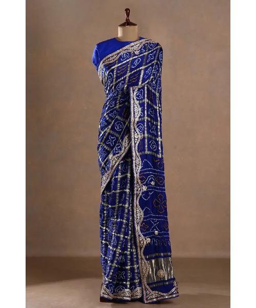 Gota Embroidered Gajji Silk Bandhani Designer Saree with Unstitched Blouse