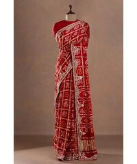 Gota Embroidered Gajji Silk Bandhani Designer Saree with Unstitched Blouse