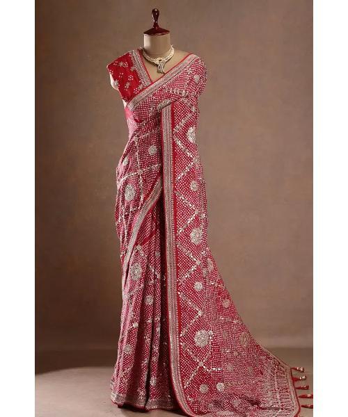 Gota Embroidered Gajji Silk Bandhani Designer Saree with Unstitched Blouse