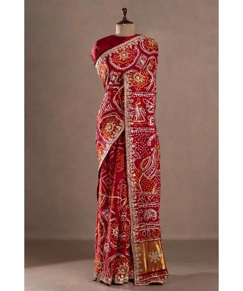Gota Embroidered Gajji Silk Bandhani Designer Saree with Unstitched Blouse
