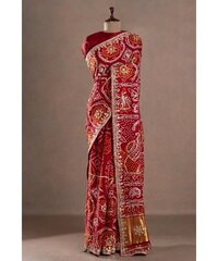 Gota Embroidered Gajji Silk Bandhani Designer Saree with Unstitched Blouse
