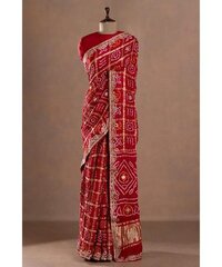 Gota Embroidered Gajji Silk Bandhani Designer Saree with Unstitched Blouse