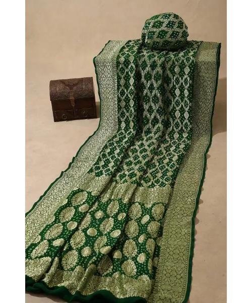 Prussian Blue Zari Woven Gajji Silk Bandhani Saree