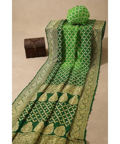 Prussian Blue Zari Woven Gajji Silk Bandhani Saree