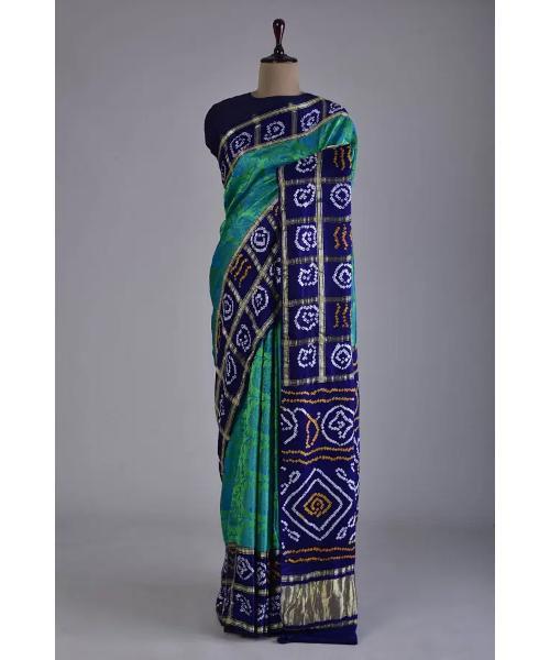 Prussian Blue Zari Woven Gajji Silk Bandhani Saree