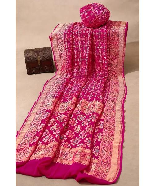 Prussian Blue Zari Woven Gajji Silk Bandhani Saree
