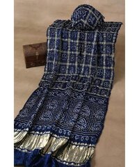 Prussian Blue Zari Woven Gajji Silk Bandhani Saree