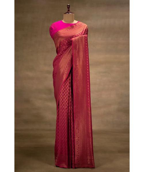 Pink Zari Woven Crepe Saree