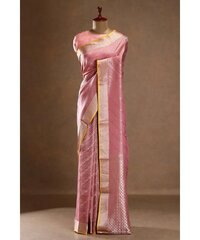 Pink Zari Woven Crepe Saree