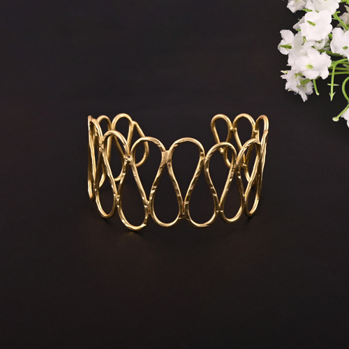 Wire Wrapped Cuff Bracelet - Color: Golden