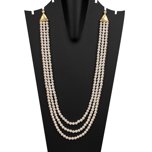 Three Line Pearl Necklace - Color: Golden