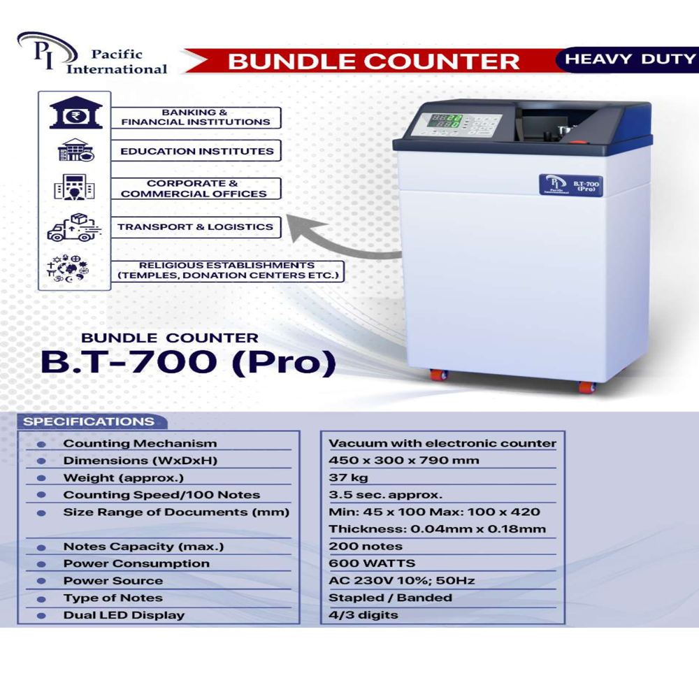 Pacific Counting Machine Bt 700 Floor - Counting Speed: 1000 Notes/minute