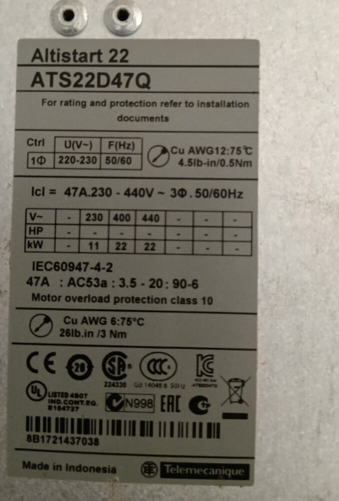 SCHNEIDER ALTISTART 22 ATS22D47Q SOFT STARTER