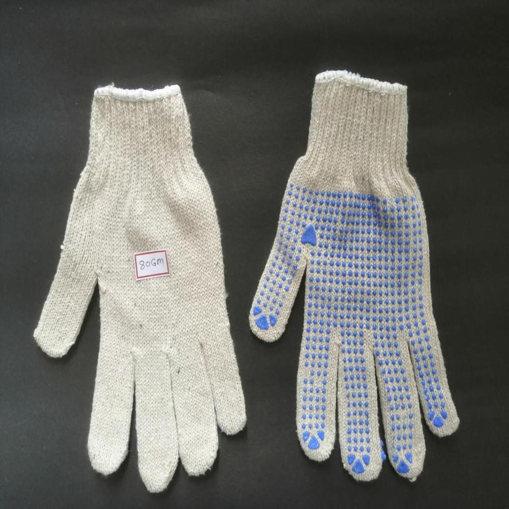 Cotton Knitted Pvc Dotted Gloves - Color: Blue