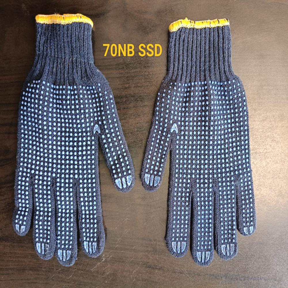 Cotton Knitted Pvc Dotted Gloves - Color: Blue