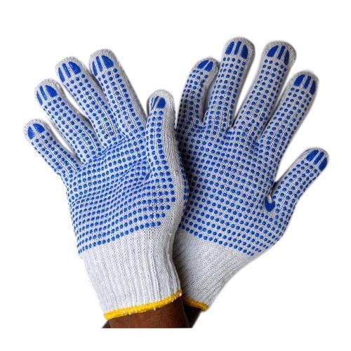 Cotton Knitted Pvc Dotted Gloves - Color: Blue