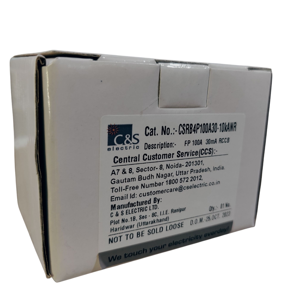 C&s Rccb Csrb4p100a30-10ka - 100a, 415v Ac, 30ma, 1000a In, 10ka Fault Protection | Reliable Electrical Safety Solution