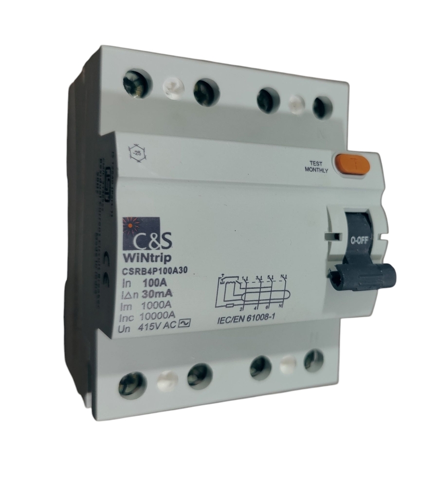 C&s Rccb Csrb4p100a30-10ka - 100a, 415v Ac, 30ma, 1000a In, 10ka Fault Protection | Reliable Electrical Safety Solution
