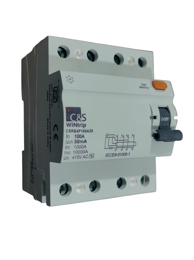 C&s Rccb Csrb4p100a30-10ka - 100a, 415v Ac, 30ma, 1000a In, 10ka Fault Protection | Reliable Electrical Safety Solution