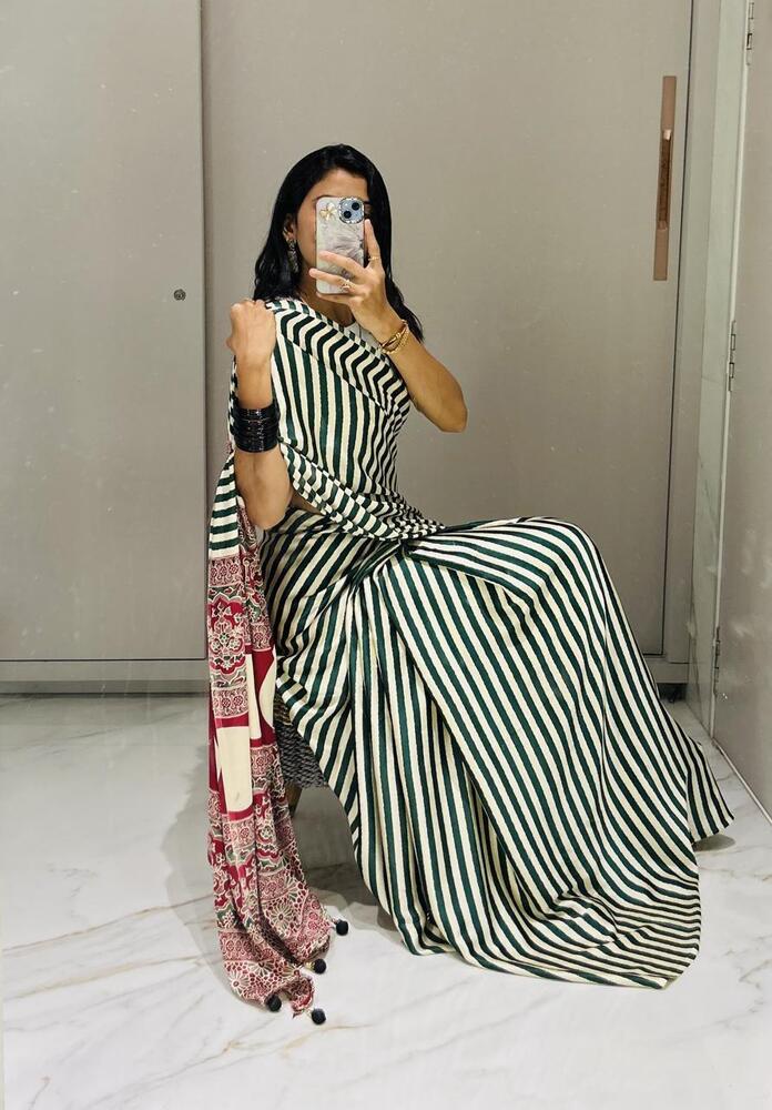 Crepe Satin Saree - Color: As Per Images