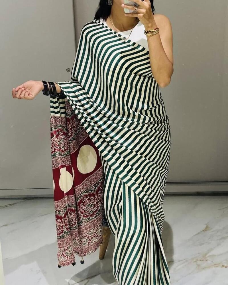 Crepe Satin Saree - Color: As Per Images