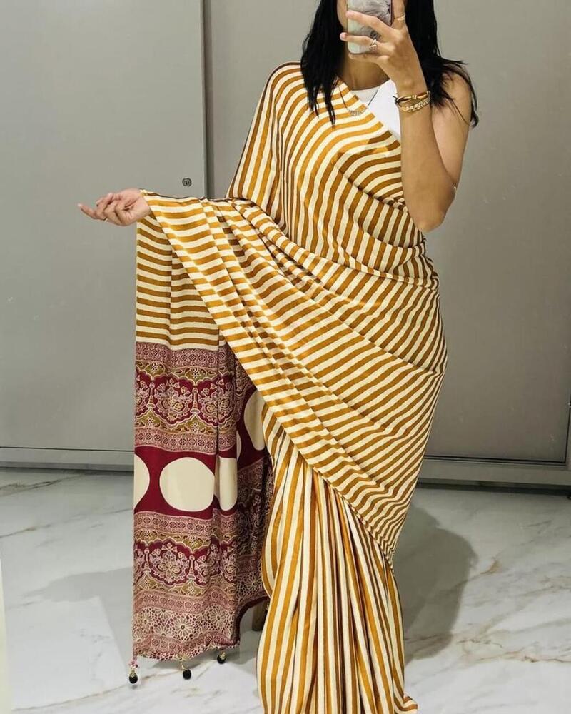 Crepe Satin Saree - Color: As Per Images