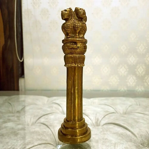 Brass Table Flag Stand - 15 Inch Height, Golden Color, Polished Finish | Portable, Round Base Shape, Decorative Use for National Flags