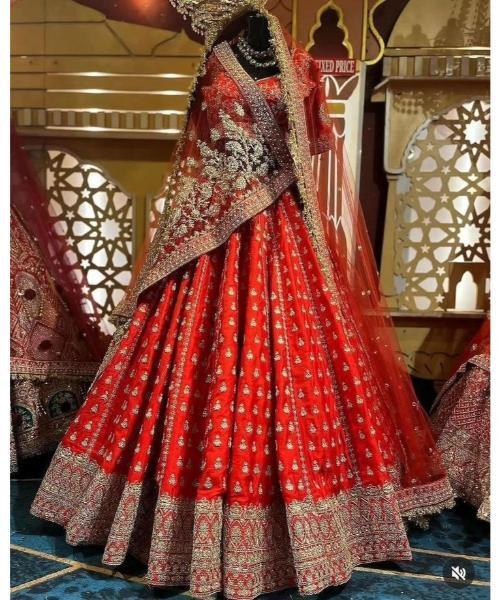 Red Bridal Lehenga With cutdana design