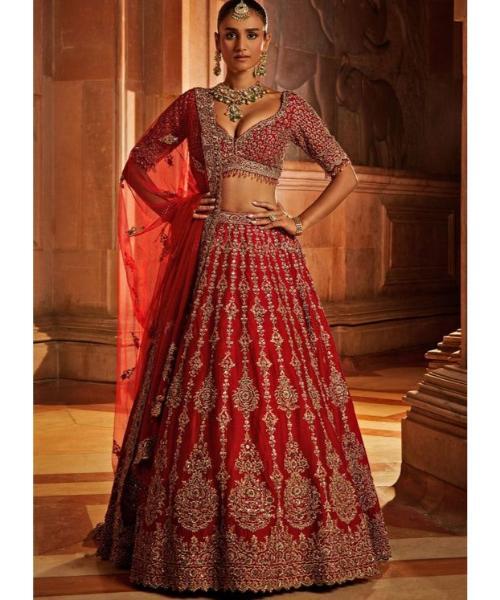 Red Bridal Lehenga With cutdana design