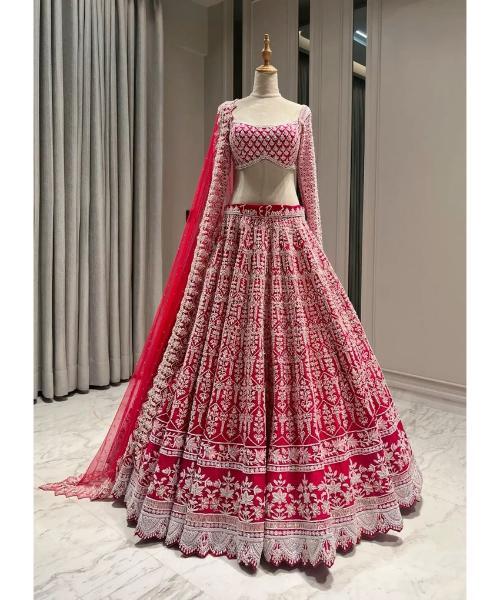 Red Bridal Lehenga With cutdana design