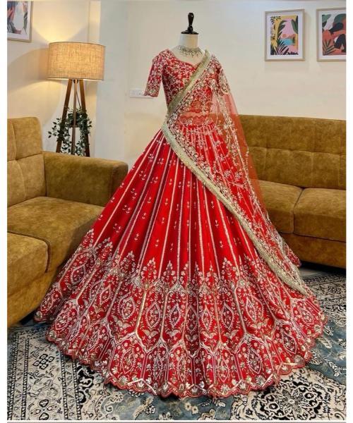 Red Bridal Lehenga With cutdana design
