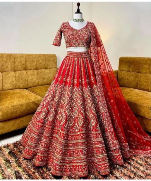 Red Bridal Lehenga With cutdana design