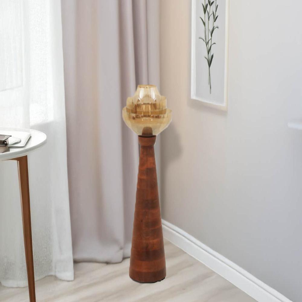 Royaloak 3 Glass Lotus Wooden Candle Holder - Small - Ar-Ch12 - Color: Brown/Gold