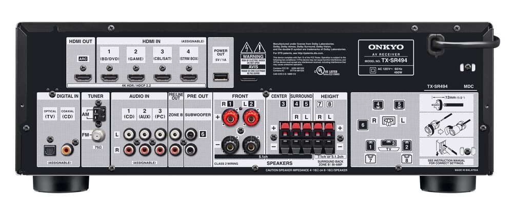 Onkyo Tx-sr-494 Av Reciver - Color: 4:4:4 Color
