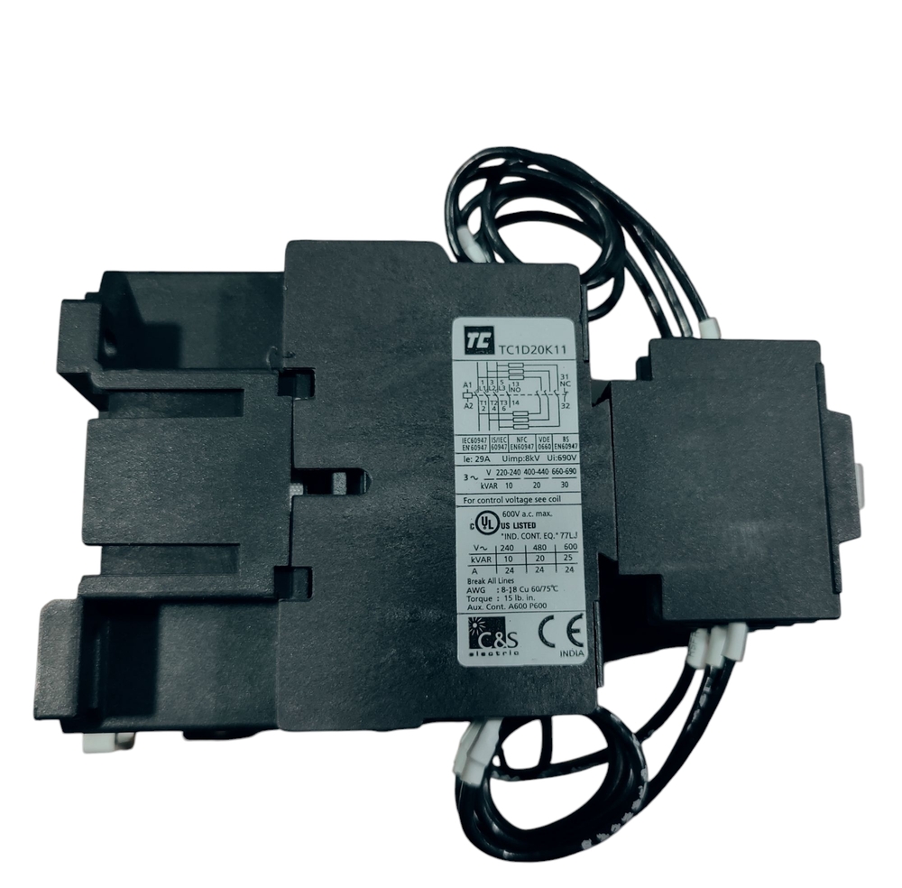 C&s Capacitor Tc1d20k11m7 - 415v, 20kvar Coil Voltage: 220v, 50/60hz | 1no + 1nc Configuration For Reliable Capacitor Switching