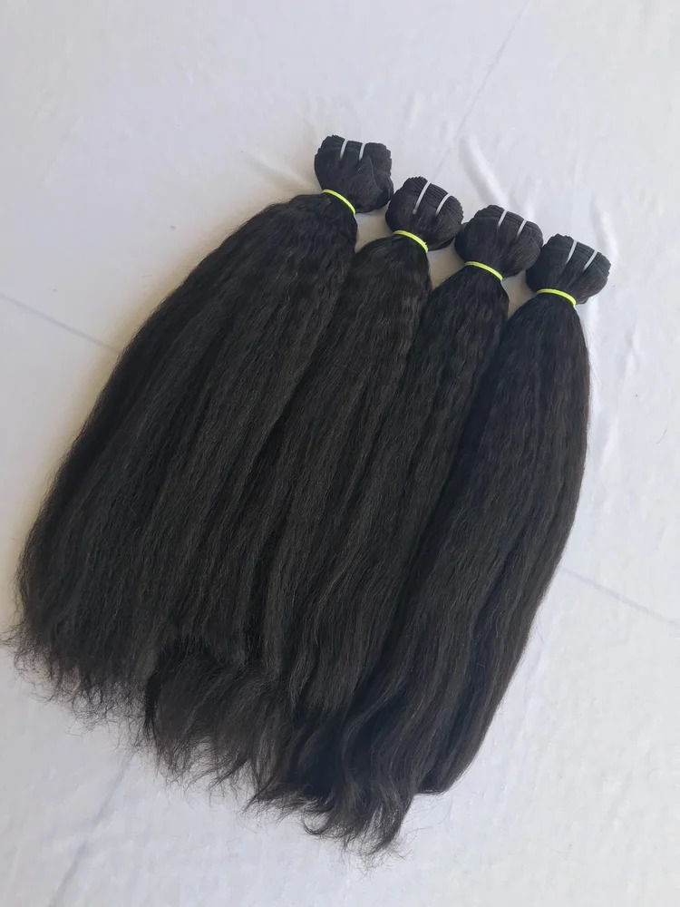 Black Single Donor Kinky Straight Human Hair Extension, 20 inch