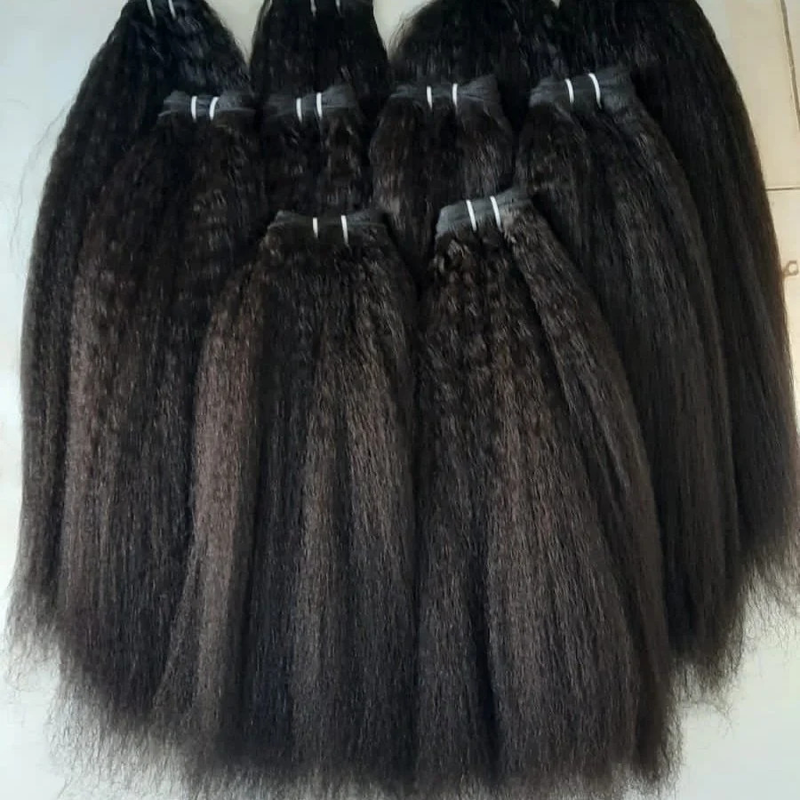 Black Machine Weft Kinky Straight Human Hair Single Donor Hair Wefts Extensions, 8-34 inch