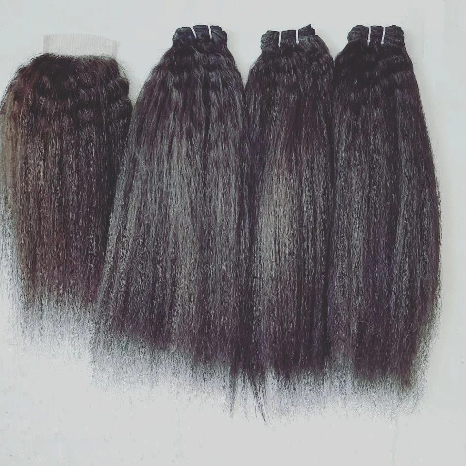 Black Machine Weft Kinky Straight Human Hair Single Donor Hair Wefts Extensions, 8-34 inch