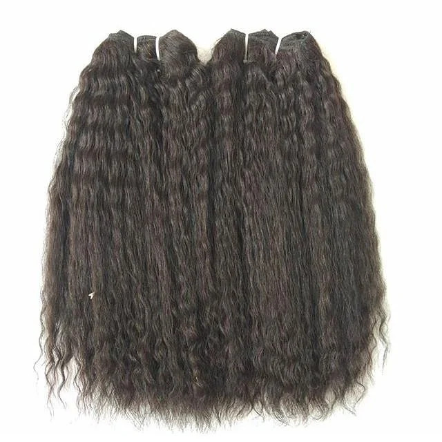 Black Machine Weft Kinky Straight Human Hair Single Donor Hair Wefts Extensions, 8-34 inch