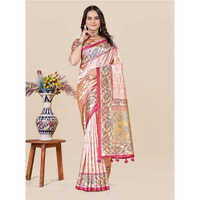 Floral Art Silk Saree - Color: Off White