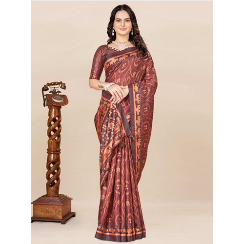 Brown And Blue Ikat Saree