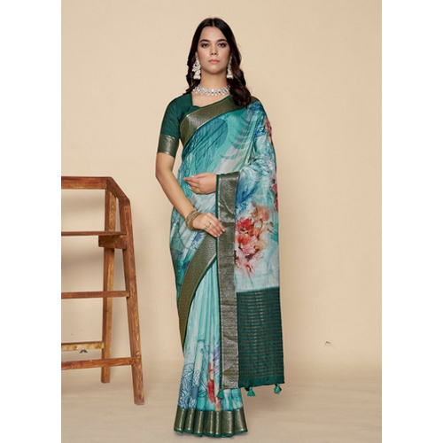 Sea Green And Silver-toned Kanjeevaram Saree