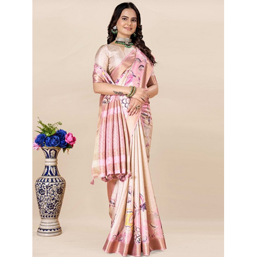Floral Printed Pink Color Saree