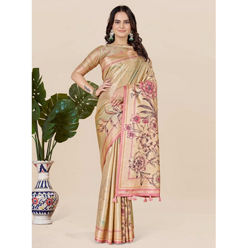 Gold Toned And Pink Saree